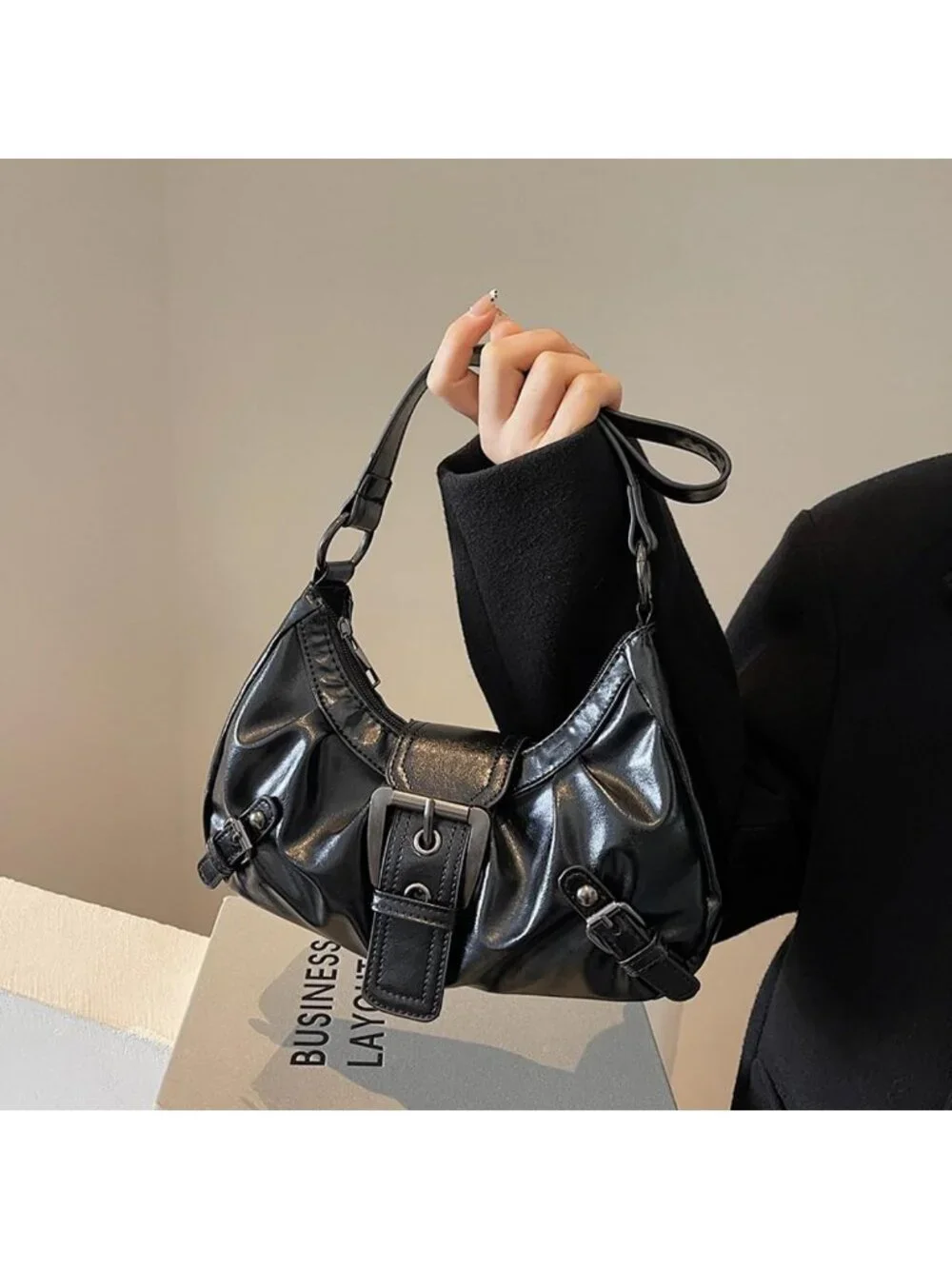 Trendy Women's Y2K Small Punk Shoulder Bag, Hobo Clutch, Leather Handbag